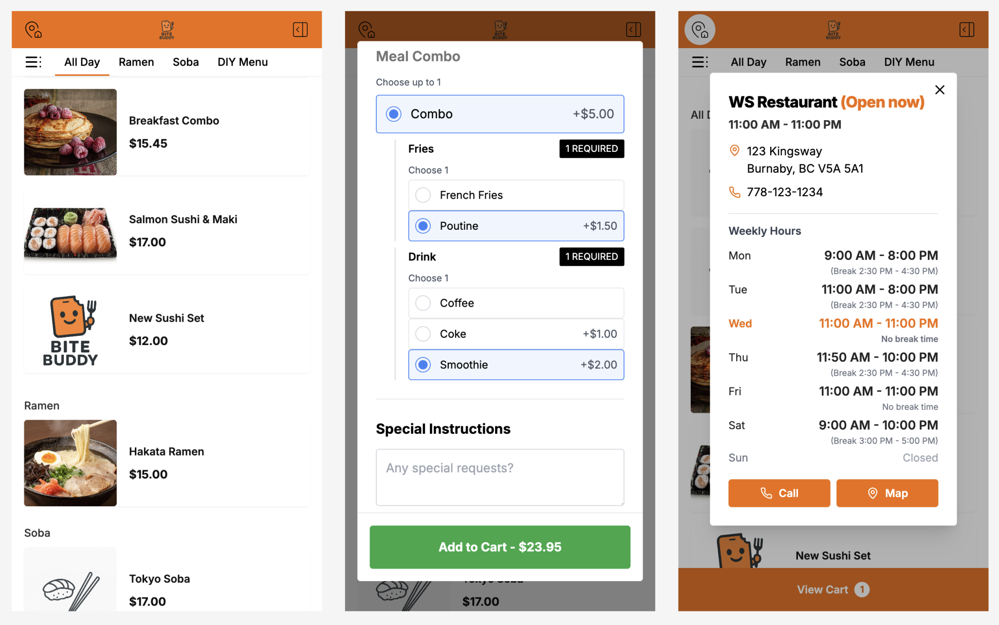 Web ordering interface