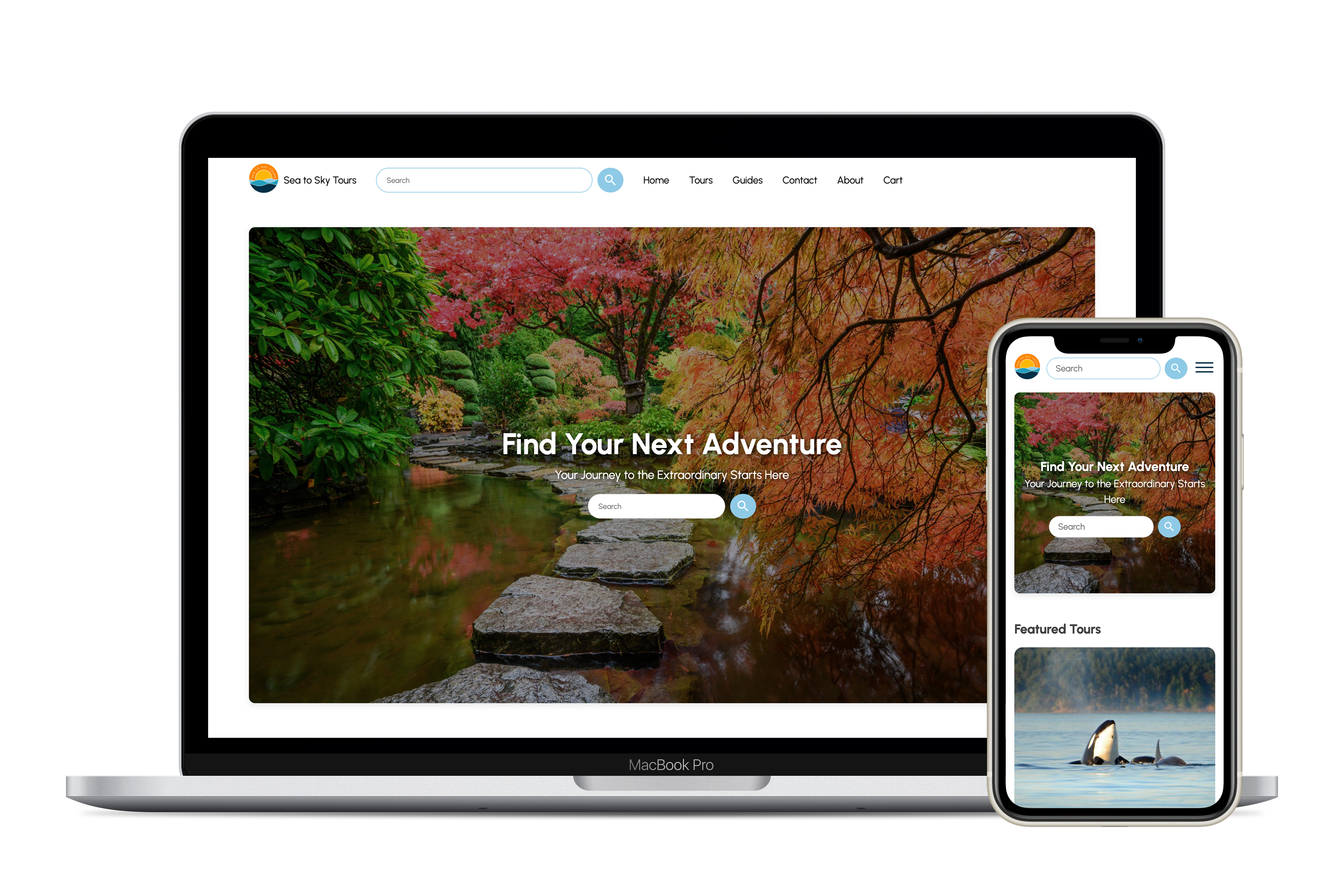 Homepage — responsive design, quick search, and location-based highlights